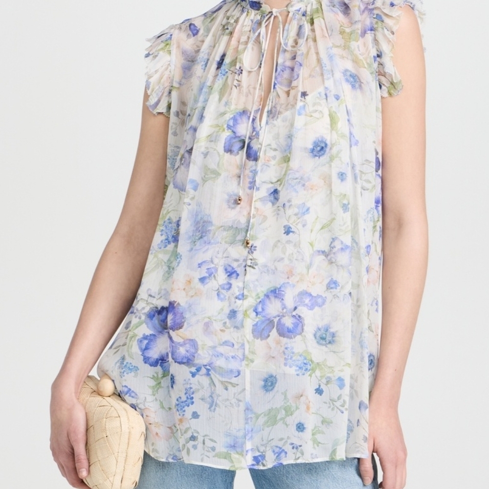Zimmermann Blue and White Floral Blouse NWT